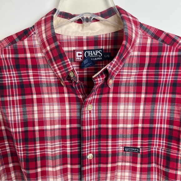 Ralph Lauren Chaps Red Navy Plaid Men's Button Down Shirt 100% Cotton Preppy - Picture 8 of 11